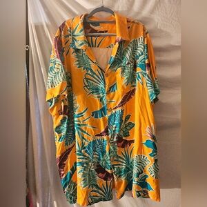 KS Island Hawaiian Shirt Mens 2XLT Orange Floral Tropical Button Up Beach Resort